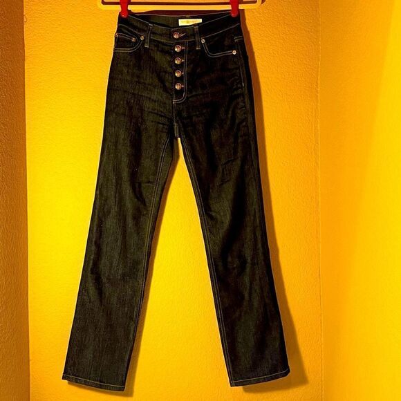 Tory BURCH High Waisted Button Fly Crop Jeans Size 24 Like New Gold Hardware - Picture 13 of 13